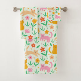 レトロハッピーキャッツとオレンジ色の赤とモモ バスタオルセット