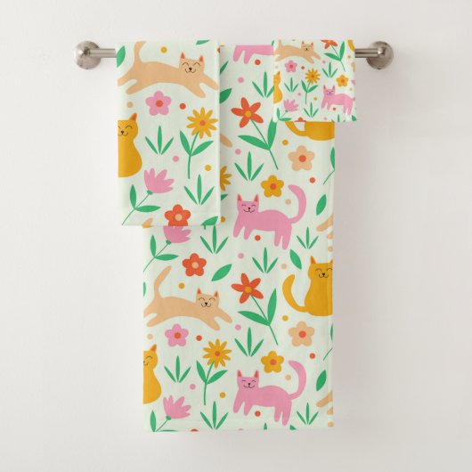 レトロハッピーキャッツとオレンジ色の赤とモモ バスタオルセット (インサイチュ)