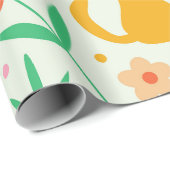 レトロハッピーキャッツとオレンジ色の赤とモモ ラッピングペーパー (ロールコーナー)