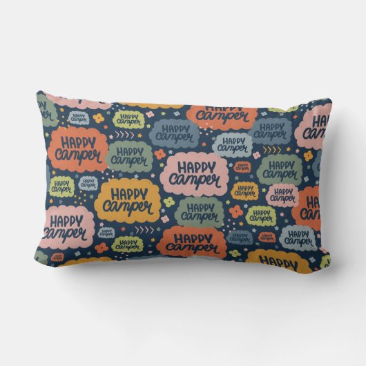 レトロハッピーキャンパーよくはしゃぐアウトドアモノグラム ランバークッション (裏面)