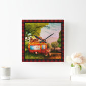 レトロハッピーキャンパーズトレーラーゴミ水牛プレイド スクエア壁時計 (ホーム)