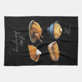 レトロハッピーサンクスギビング秋パンプキンパイ キッチンタオル (横)