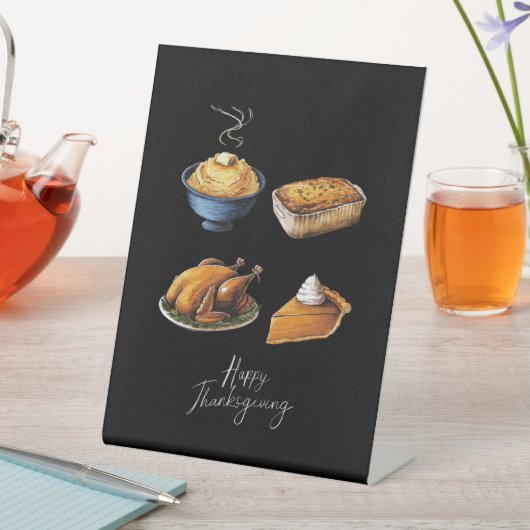 レトロハッピーサンクスギビング秋パンプキンパイ 台座サイン (インサイチュ)