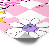 レトロハッピースマイル顔ピンクウ市松模様にェスト ポスター (角)