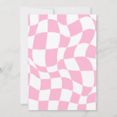 レトロハッピースマイル顔ピンク市松模様におもしろい誕生日 招待状 (裏面)