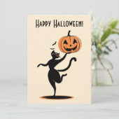 レトロハッピーハローウィン踊りブラックキャットパンプキン シーズンカード (スタンド正面)
