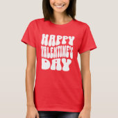 レトロハッピーバレンタインデーモダンレッドウォメンズ Tシャツ (正面)