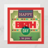 レトロハッピーバースデータイポグラフィグリーティングカード (正面/裏面)
