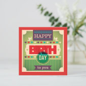 レトロハッピーバースデータイポグラフィグリーティングカード (スタンド正面)