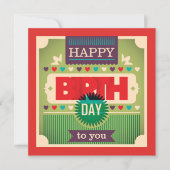レトロハッピーバースデータイポグラフィグリーティングカード (正面)