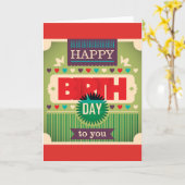 レトロハッピーバースデータイポグラフィ カード (黄色い花)
