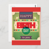 レトロハッピーバースデータイポグラフィ ポストカード (正面/裏面)