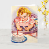 レトロハッピーバースデー、かわいい小さなベビーガール カード (黄色い花)