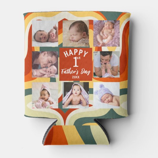 レトロハッピーファースト・ファースト・ファースト・デー8フォトコラージュ 缶クーラー (正面)