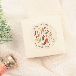 レトロハッピーホリデイズファミリーネームクリスマス ラウンドシール