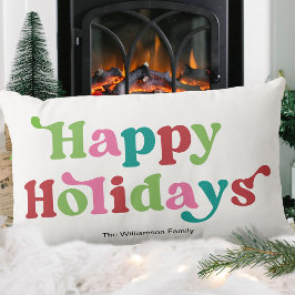 レトロハッピーホリデイズブライトホリデークリスマス ランバークッション