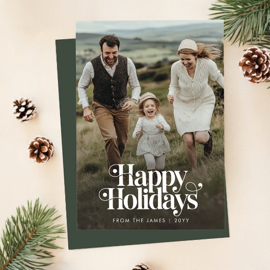 レトロハッピーホリデーズクリスマスフォトバーティカル シーズンカード