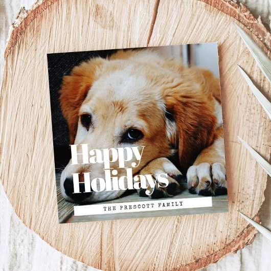 レトロハッピーホリデーズスクエアファミリーフォト シーズンカード