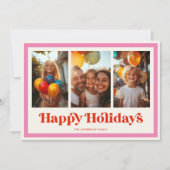 レトロハッピーホリデーピンクレインボーフレーム3枚写真 シーズンカード (正面)