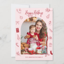 レトロハッピーホリデー写真 手描きイラスト シーズンカード