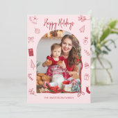 レトロハッピーホリデー写真 手描きイラスト シーズンカード (スタンド正面)