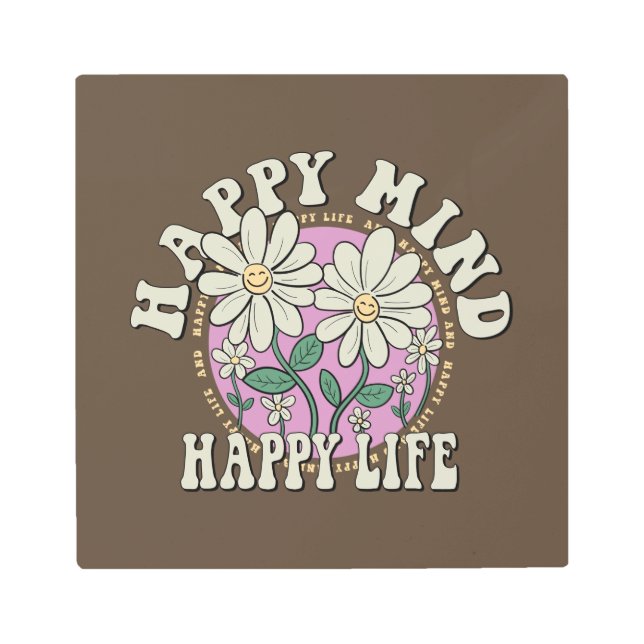 レトロハッピーマインドハッピーライフ メタルプリント (正面)