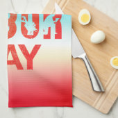 レトロハッピー労働の日にレトロ赤 キッチンタオル (四つ折り)