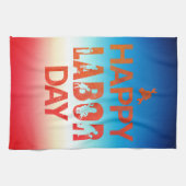 レトロハッピー労働の日にレトロ赤 キッチンタオル (横)