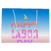 レトロハッピー労働の日にレトロ赤 ラージペーパーバッグ (裏面)