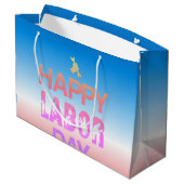 レトロハッピー労働の日にレトロ赤 ラージペーパーバッグ (裏面アングル)