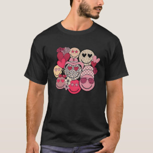 レトロハッピー顔スマイルトレンディーヒッペハートバレンティン Tシャツ