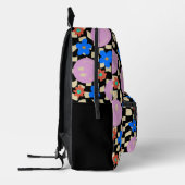 レトロハッピー顔チェックフラワー プリントバックパック (左)