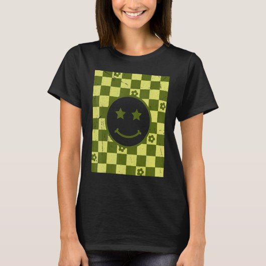 レトロハッピー顔市松模様にパターン1 Tシャツ (正面)