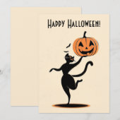 レトロハッピー ハロウィン ダンシング ブラックキャット パンプキン シーズンカード (正面/裏面)