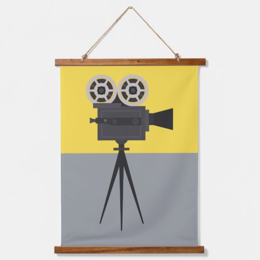 レトロハリウッドカメラカラーブロック 吊り下げ型タペストリー (正面)