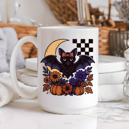 レトロハロウィンのコウモリと月のゴシック調デザイン コーヒーマグカップ