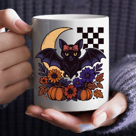レトロハロウィンのコウモリと月のゴシック調デザイン コーヒーマグカップ