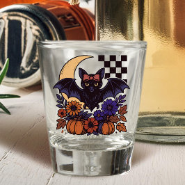 レトロハロウィンのコウモリと月のゴシック調デザイン ショットグラス