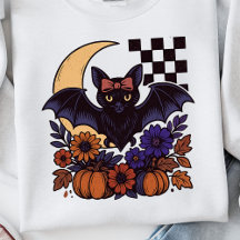 レトロハロウィンのコウモリと月のゴシック調デザイン