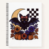 レトロハロウィンのコウモリと月のゴシック調デザイン ノートブック (正面)
