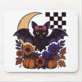レトロハロウィンのコウモリと月のゴシック調デザイン マウスパッド (正面)