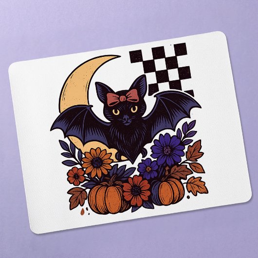 レトロハロウィンのコウモリと月のゴシック調デザイン マウスパッド