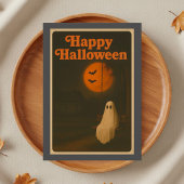 レトロハロウィンの幽霊と月 カード