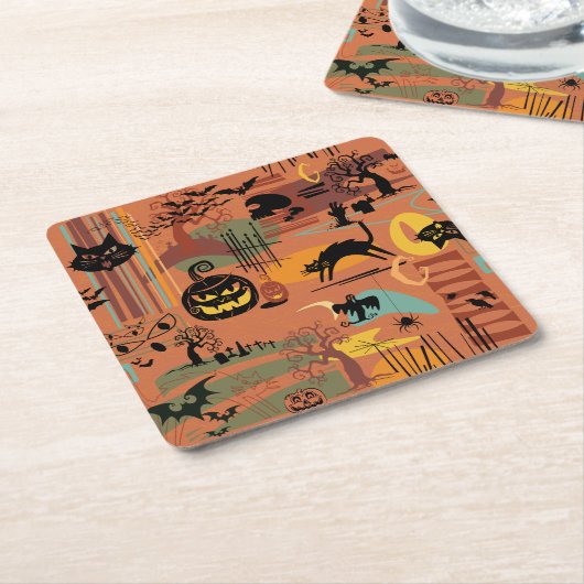 レトロハロウィンオラマ スクエアペーパーコースター (アングル)