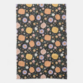 レトロハロウィンカボチャと花のパターン キッチンタオル (縦)