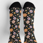レトロハロウィンカボチャと花のパターン ソックス (上部)