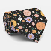 レトロハロウィンカボチャと花のパターン ネクタイ (ロール)