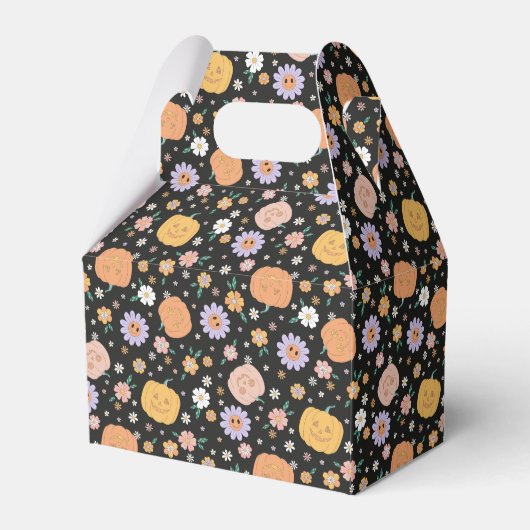 レトロハロウィンカボチャと花のパターン フェイバーボックス (正面サイド)