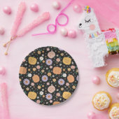 レトロハロウィンカボチャと花のパターン ペーパープレート (パーティー)