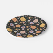 レトロハロウィンカボチャと花のパターン ペーパープレート (アングル)